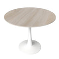 Bristol 35-Inch Round Dining Table for 4 with Sintered Stone Top and White Stainless Steel Pedestal Base