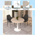 Bristol 35-Inch Round Dining Table for 4 with Sintered Stone Top and White Stainless Steel Pedestal Base