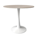 Bristol 35-Inch Round Dining Table for 4 with Sintered Stone Top and White Stainless Steel Pedestal Base