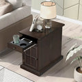 Retro-Inspired Living Room Side Table with USB Ports, Multifunctional Drawer, and Cup Holders
