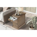 Retro-Inspired Living Room Side Table with USB Ports, Multifunctional Drawer, and Cup Holders