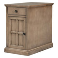 Retro-Inspired Living Room Side Table with USB Ports, Multifunctional Drawer, and Cup Holders