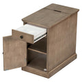 Retro-Inspired Living Room Side Table with USB Ports, Multifunctional Drawer, and Cup Holders