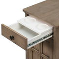Retro-Inspired Living Room Side Table with USB Ports, Multifunctional Drawer, and Cup Holders