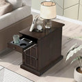 Retro-Inspired Living Room Side Table with USB Ports, Multifunctional Drawer, and Cup Holders