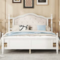 Queen Size Upholstered Bed with Headboard and Footboard, Featuring Dual Bed Rail Support Feet and Central Platform Support