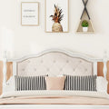 Queen Size Upholstered Bed with Headboard and Footboard, Featuring Dual Bed Rail Support Feet and Central Platform Support
