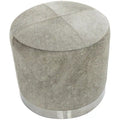 Gray Leather Patchwork Living Room Stool with Silver Metal Base - Roche River Decor