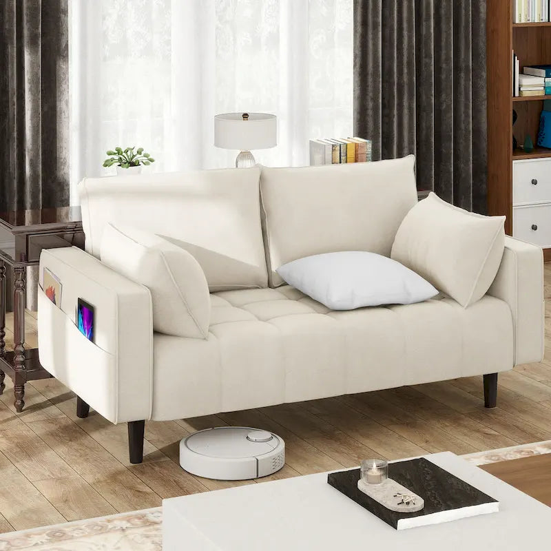 Moasis 56-Inch Velvet Tufted Loveseat Sofa with Button-Detail Seat and Convenient Side Storage Pocket