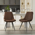 Set of 2 Leather Dining Chairs with Metal Legs