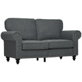 HOMCOM 61-Inch Mid-Century Modern Loveseat Sofa - Stylish 2-Seater Couch with Nailhead Trim and Rolled Arms, Upholstered in Fabric