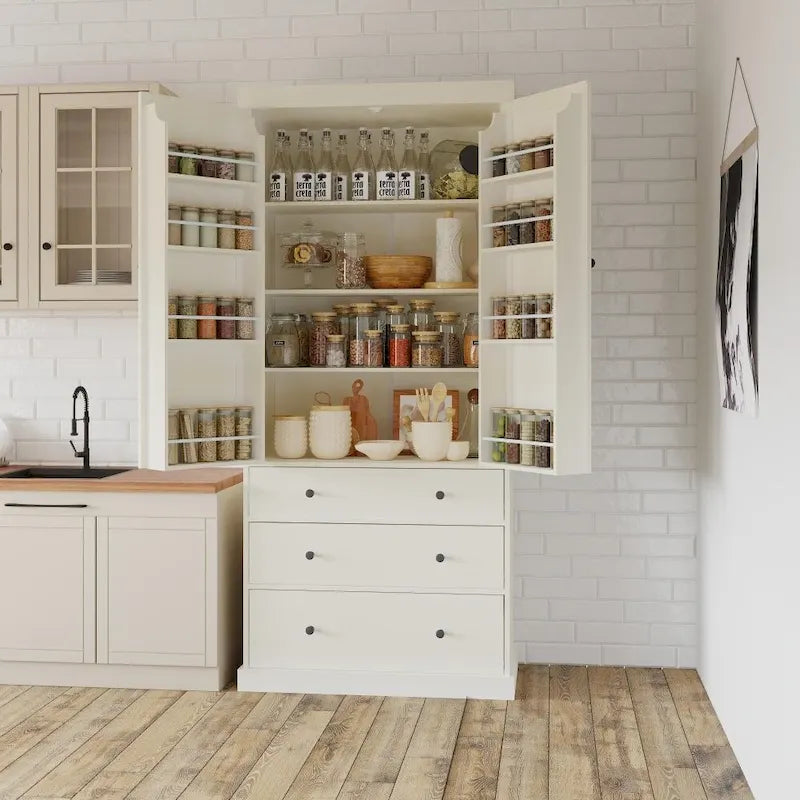 77-Inch Freestanding Tall Pantry Cabinet - Farmhouse Style Kitchen Storage