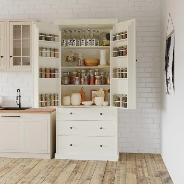 77-Inch Freestanding Tall Pantry Cabinet - Farmhouse Style Kitchen Storage